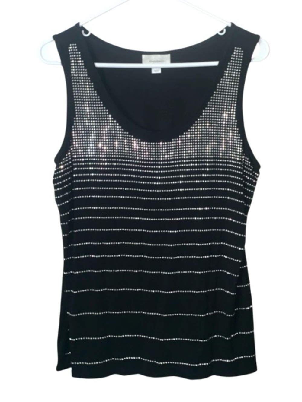 dressbarn Black Tank Top with Silver Stud Stripes